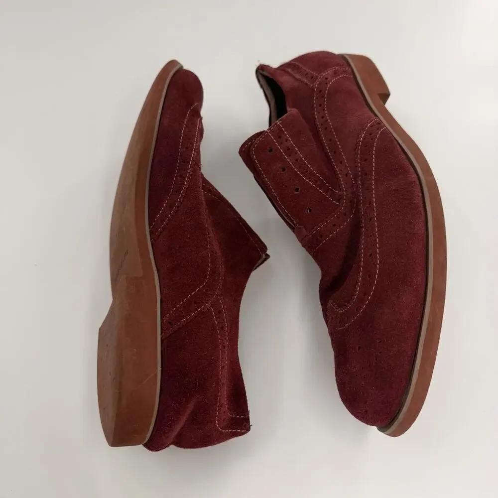 Florsheim Suede Wing Tip Oxford Shoes Mens Burgundy Red Dress Fancy Wedding 11.5